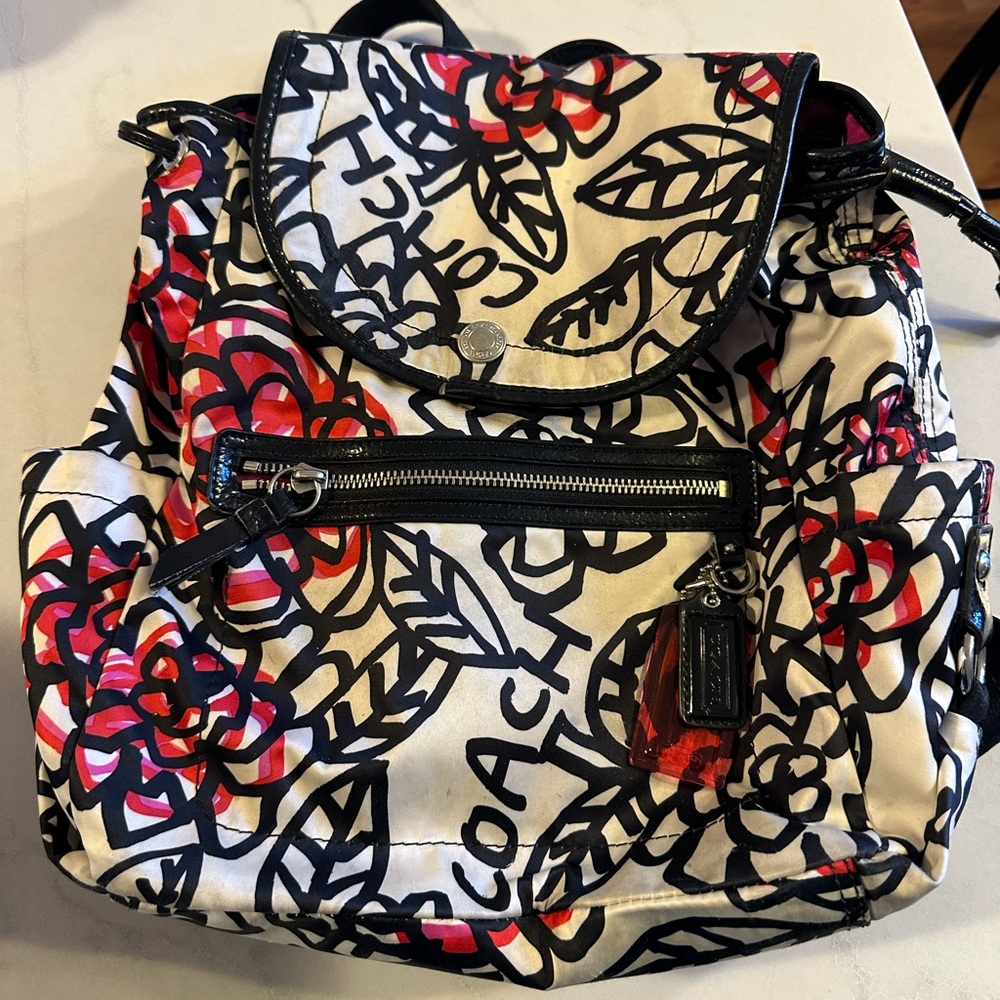 Coach Red and Black Abstract Pattern Bag